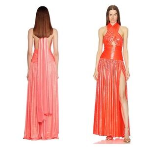 NWT Bronx and Banco Florence Halterneck Metallic Coral Gown Small Prom Wedding